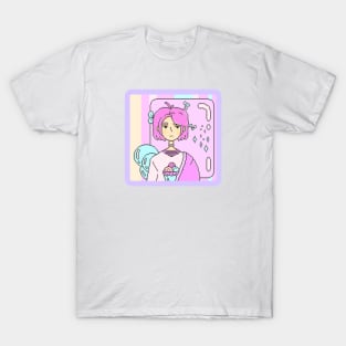 Cute Anime Alien Girl Minimalist Aesthetic Design T-Shirt